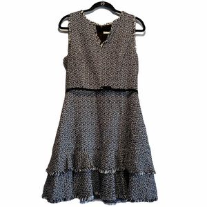 Eliza J sleeveless ruffle layered hem tweed dress